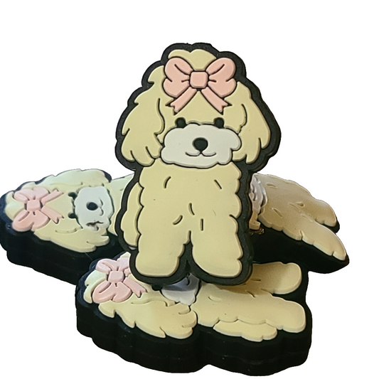 White Dog with Bow Silicone Focal Bead