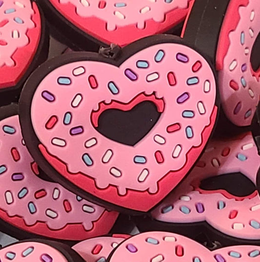 Pink Heart Donut With Sprinkles Silicone Focal Bead