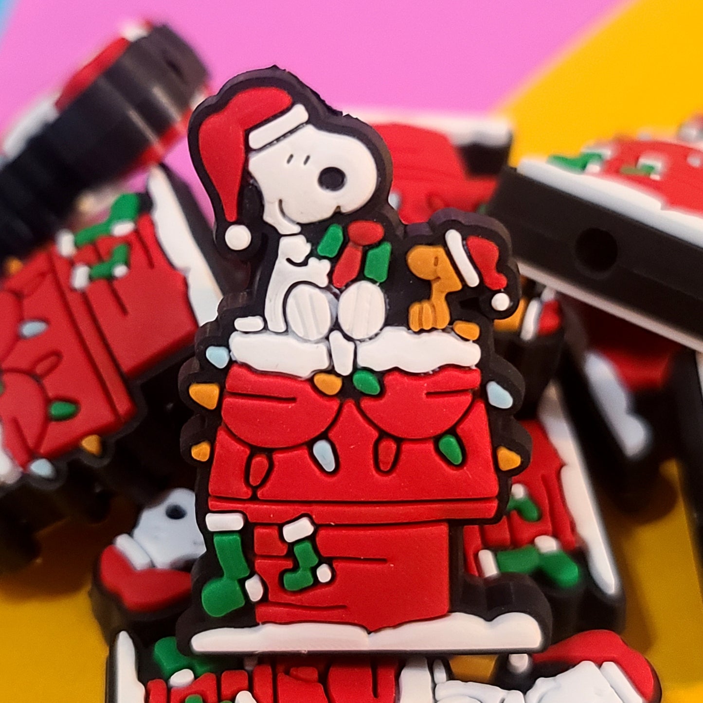 Christmas Snoopy On Doghouse Silicone Focal Bead