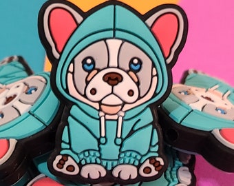 French Bulldog In Blue Hoodie Silicone Focal Bead Frenchie