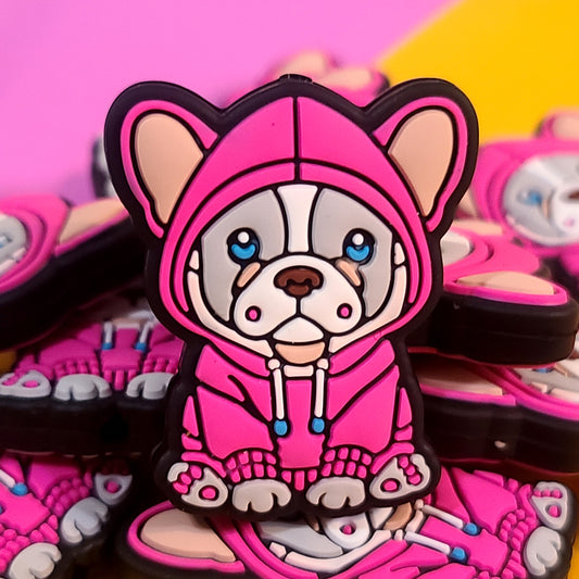 French Bulldog in Pink Hoodie Silicone Focal Bead Frenchie